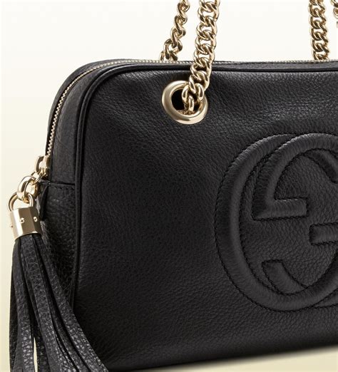 gucci handbag black color|Gucci black leather shoulder bag.